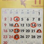 2025年11月はぴなすたいる整体院鶴岡　営業カレンダー